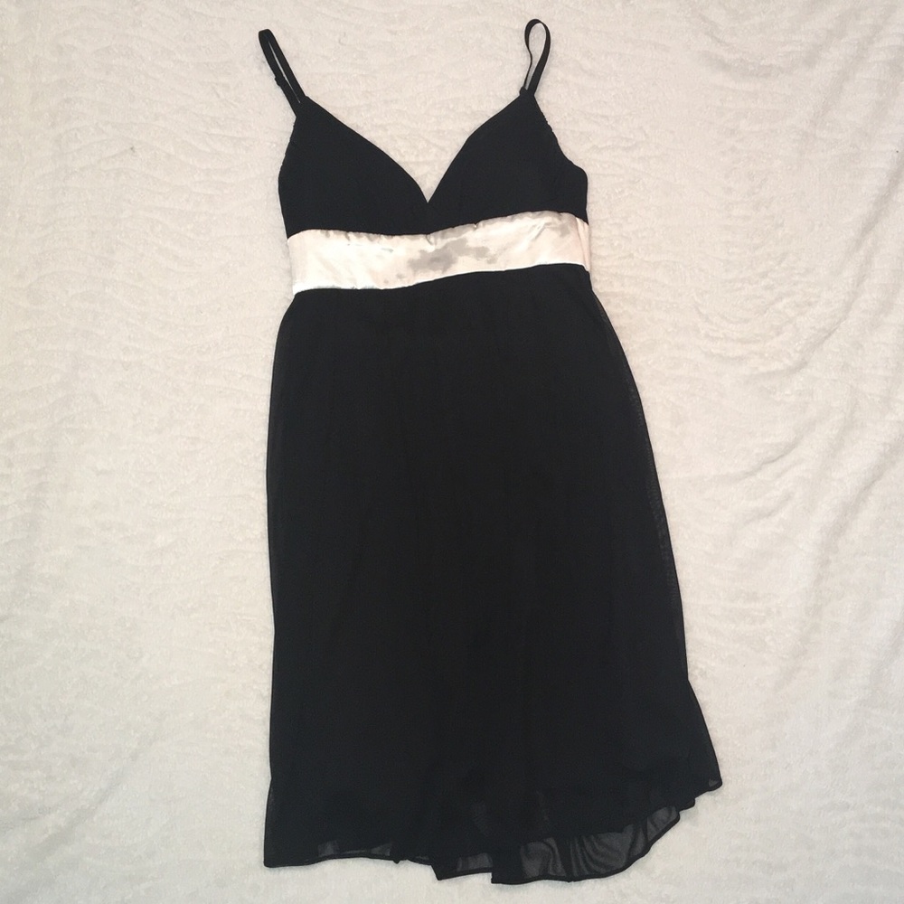 Black Formal Dress with white satin waist tie